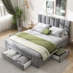 Dripex lit rembourré 140 x 200 cm flanellelit double avec 4 tiroirs sommier à lattessans matelasgris Dripex lit rembourré 140 x 200 cm flanellelit double avec 4 tiroirs sommier à lattessans matelasgris