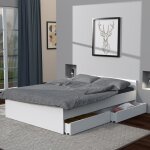 Lit double avec tiroirs - lequaidesaffaires - kappa - blanc - a lattes - 140x190 cm Lit double avec tiroirs - lequaidesaffaires - kappa - blanc - a lattes - 140x190 cm