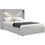 Lit double en velours c�tel� avec coffre et lampe int�gr� cortina - 140 x 190 cm - gris