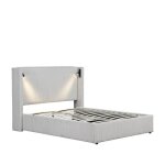 Lit double en velours côtelé avec coffre et lampe intégré cortina - 160 x 200 cm - beige Lit double en velours côtelé avec coffre et lampe intégré cortina - 160 x 200 cm - beige