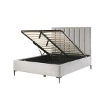 Lit double en velours gris clair 140 x 200 cm avec coffre sezanne