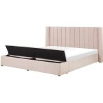 Lit double en velours rose pastel avec banc coffre 180 x 200 cm noyers Lit double en velours rose pastel avec banc coffre 180 x 200 cm noyers