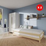 Lit empilable jonas 80x200 (lot de deux lits) + 2 sommiers / naturel