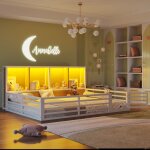 Lit enfant 140�200cm avec led 4 compartiments de rangement barri�re de s�curit� sans matelas blanc