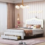 Lit enfant 140x200cm avec 2 tiroirs et led lit fille lit princesse cadre de lit rembourr� en pu t�te ...