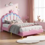 Lit enfant 140x200cm avec �clairage led et sommier lit princesse rembourr� avec t�te de lit lit fille ...