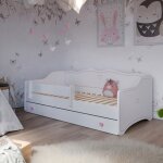 Lit enfant 70x140 emma - blanc / rose - avec sommier et tiroir lit pour fille