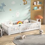 Lit enfant 80x160 cm lit au sol lit simple avec barri�re de s�curit� et sommier � lattes lit montessori ...