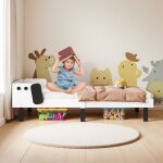 Lit enfant 90 x 200 cm cadre de lit avec t�te de lit et sommier � lattes lit simple en bois massif blanc ...