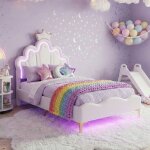 Lit enfant 90 x 200 cm lit princesse lit fille cadre de lit avec led forme de couronne - blanc
