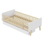 Lit enfant 90x190 cm en bois massif blanc 2 tiroirs de rangement structure robuste et bords arrondis