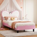 Lit enfant 90x190 cm avec sommier lit fille 90x190cm avec lampe de lecture t�te de lit papillon r�glable ...