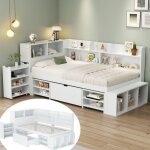Lit enfant 90x190 cm - capacit� de stockage extra - large - blanc - tiroirs int�gr�s - sommier � lattes ...