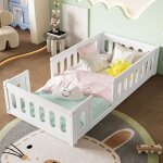 Lit enfant 90x200?cm � barri�re - lit junior s�curis� avec protection lat�rale et cadre mdf robuste bois ...