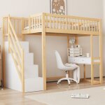 Lit enfant 90x200 cm avec bureau multifonction structure de lit avec lattes en pin lit mezzanine blanc ...