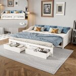 Lit enfant 90x200 cm - ravas - extensible 180x200 cm - 2 tiroirs - bois massif - blanc