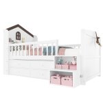 Lit enfant 90x200 cm - lit simple avec cabane �clairage led et tiroirs de rangement - mi - hauteur bois ...