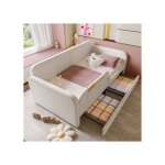 Lit enfant 90x200 cm - lit simple avec sommier � lattes en m�tal - 2 tiroirs - en velours - blanc - sans ...