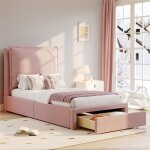 Lit enfant 90x200 fille rose avec sommier et rangement lit 1 place avec tiroir t�te de lit rembourr�e ...