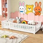 Lit enfant 90x200 - lit au sol enfant avec barri�res de s�curit� - bois de pin massif - lit bas montessori ...