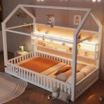 Lit enfant 90x200cm avec barri�re de protection et �clairage ledlit cabane avec �tag�re de rangementlit ...