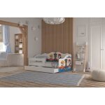 Lit enfant banquette pat patrouille 80x160 avec sommier matelas et tiroir blanc Lit enfant banquette pat patrouille 80x160 avec sommier matelas et tiroir blanc