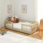 Lit enfant avec barri�res eden 70x140 pin massif beige sommier inclus