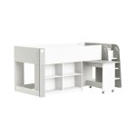 Calicosy - lit enfant combin avec bureau et rangement 90x200 - hampton - blanc mat / gris fonce