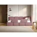 Lit enfant ? cloudy ? 120x200 cm ? t�te de lit � droite ? coffre & 2 barri�res ? velours rose