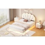 Lit enfant - couronne - 140 x 200 cm - rembourr - led - beige