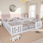 Lit enfant double - lit � barreaux �toiles - 180x200 cm - bois massif pin blanc - barri�re s�curit� 40 ...