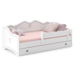 Lit enfant emma 80x180 avec matelas + sommier + tiroir en blanc / gris