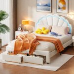 Lit enfant fille 140x200 avec led et 2 tiroir de rangementlits avec t�te de lits r�glable en hauteursommier ...