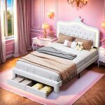 Lit enfant fille 140x200cm avec led et 2 tiroirs de rangementlit princesse avec sommier � lattescuir ...
