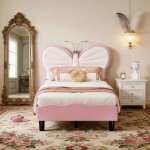 Lit enfant fille 90x190cm - leww - t�te de lit r�glable avec lampe de lecture - lit princesse avec sommier ...