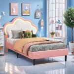 Lit enfant fille 90x200 avec led et sommier?t�te de lit r�glable en hauteur?lit princesse rembourr� 1 ...