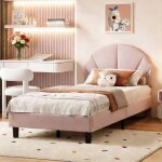 Lit enfant fille 90x200 - lits princesse avec t�te de lit capitonn� r�glable - cadre de lit simple avec ...