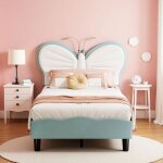 Lit enfant fille 90x200 lit rembourr� avec liseuse lit princesse avec papillon t�te de lit r�glable en ...