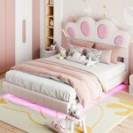 Lit enfant - kyamrc - 140 x 200 cm - t�te de lit du lit est r�glable et couronne - �clairage led - lit ...