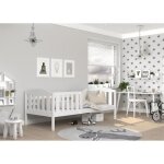 Lit enfant leo 90x190 blanc - bois et mdf - barrière de sécurité - sommier inclus Lit enfant leo 90x190 blanc - bois et mdf - barrière de sécurité - sommier inclus