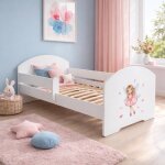 Lit enfant luk 70x140 cm pour fille avec sommier et barri�re de s�curit� ? motif fille avec ailes
