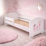Lit enfant luk 70x140 cm pour fille avec sommier et barri�re de s�curit� ? motif fille avec licorne