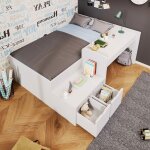 Lit enfant maisentiel 90x200 cm massif avec bureau et tiroirs blanc lit avec sommier � lattes pour gar�ons ...