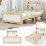 Lit enfant - merax - lit enfant t�te de lit rangement - 90x200 cm - bois pin massif & mdf - sommier � ...