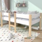 Lit enfant mezzanine mi - haut blanc 90�200 cm avec sommier inclus barri�re anti - chute structure solide ...