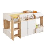 Lit enfant mi hauteur 90x200cm en bois massif lit simple avec rangement�chelle d?escaladedesign ludiqueblanc ...
