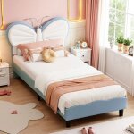 Lit enfant papillon 90x190 cm bleu et blanc - t�te de lit r�glable led avec lumi�re int�gr�e - lit design ...