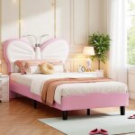 Lit enfant papillon 90x190 cm rose et blanc - t�te de lit r�glable led avec lumi�re int�gr�e - lit design ...