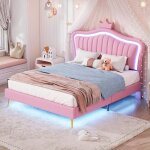 Lit denfant - 140 x 200 cm - rembourr� - cuir pu - lumi�res led int�gr�es
