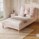 Lit enfant rose capitonn� 90�200cm �quip� dun appui - t�te r�glable de coussins doux et confortables ...